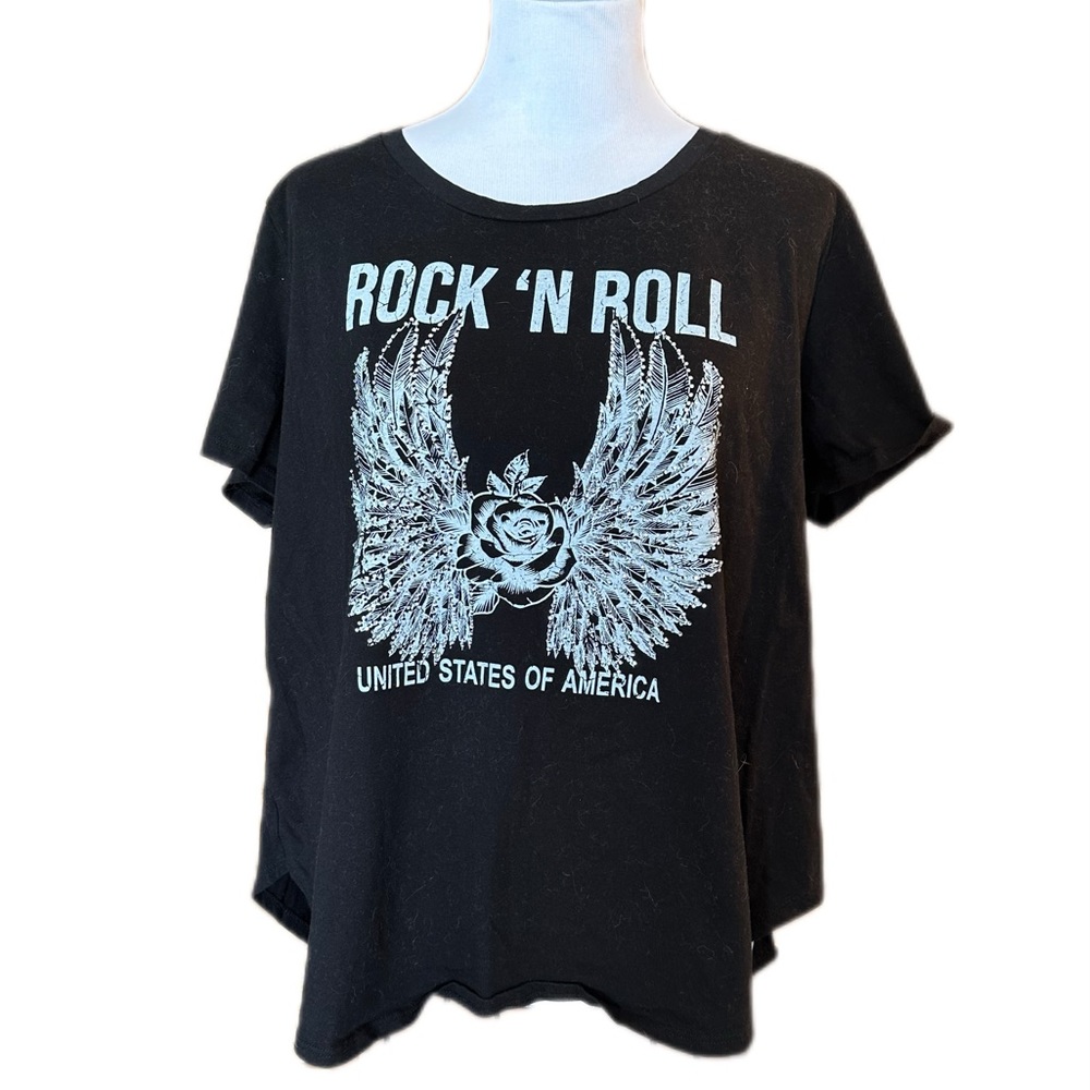 Black Rock 'N Roll Graphic Tee America wings rose organic cotton generation 2X